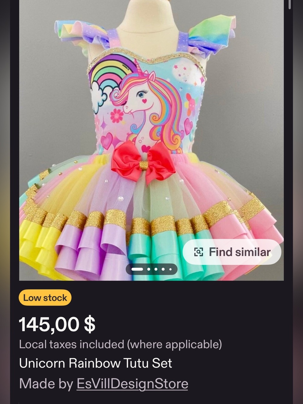 Unicorn Rainbow Tutu Dress Girls Size 7 - Picture 4 of 17